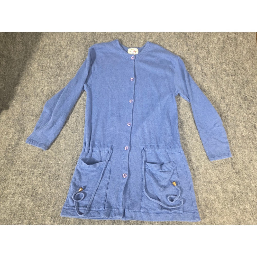 Womens Medium Cardigan Sweater Periwinkle Blue Cotton Linen Louisiana Knit